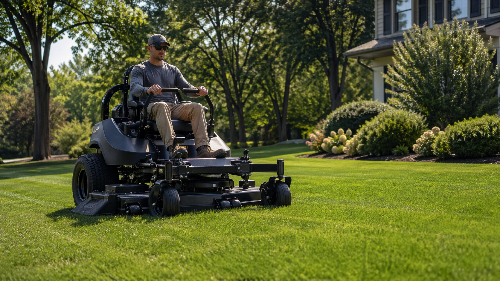 Commercial zero-turn mower on a lawn